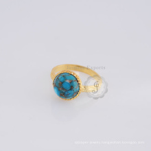 Blue Copper Turquoise Gemstone Gold Plated 925 Sterling Silver Bezel Rings Jewelry Manufacturer